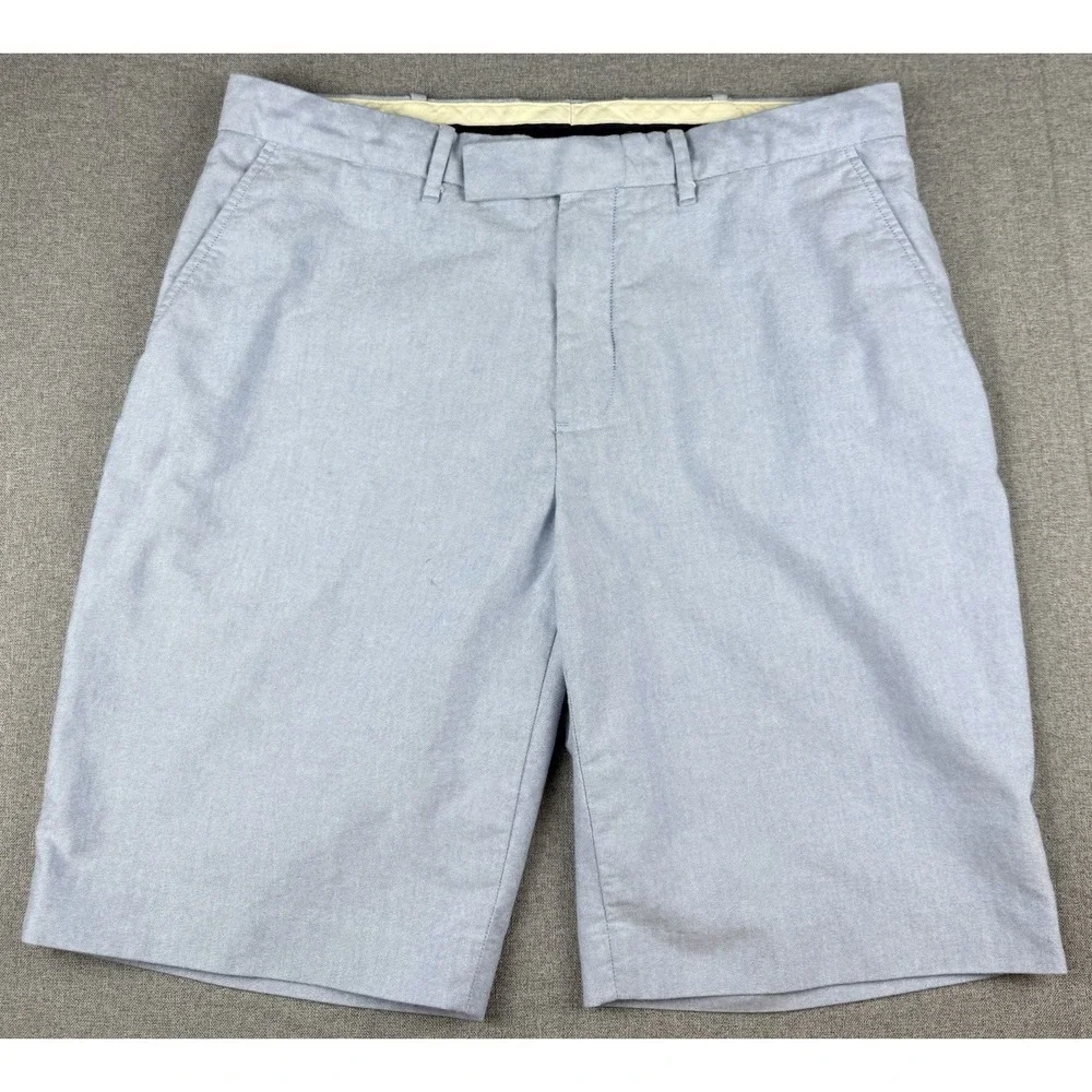Polo Ralph Lauren Mens Shorts Size 34 Blue Oxford Cotton Flat Front Casual